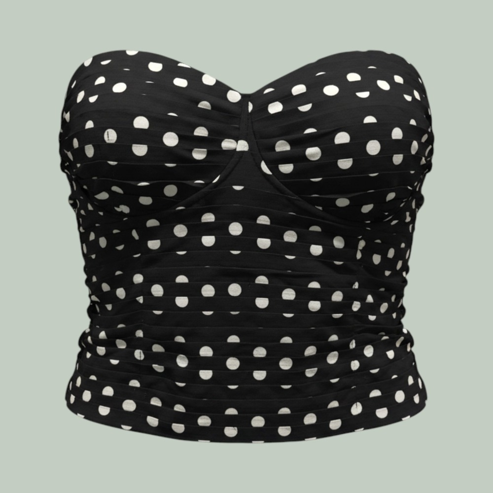 Retro Pleated Polka Dot Bustier Tube Top Womens 22/24 Black White Ashley Stewart